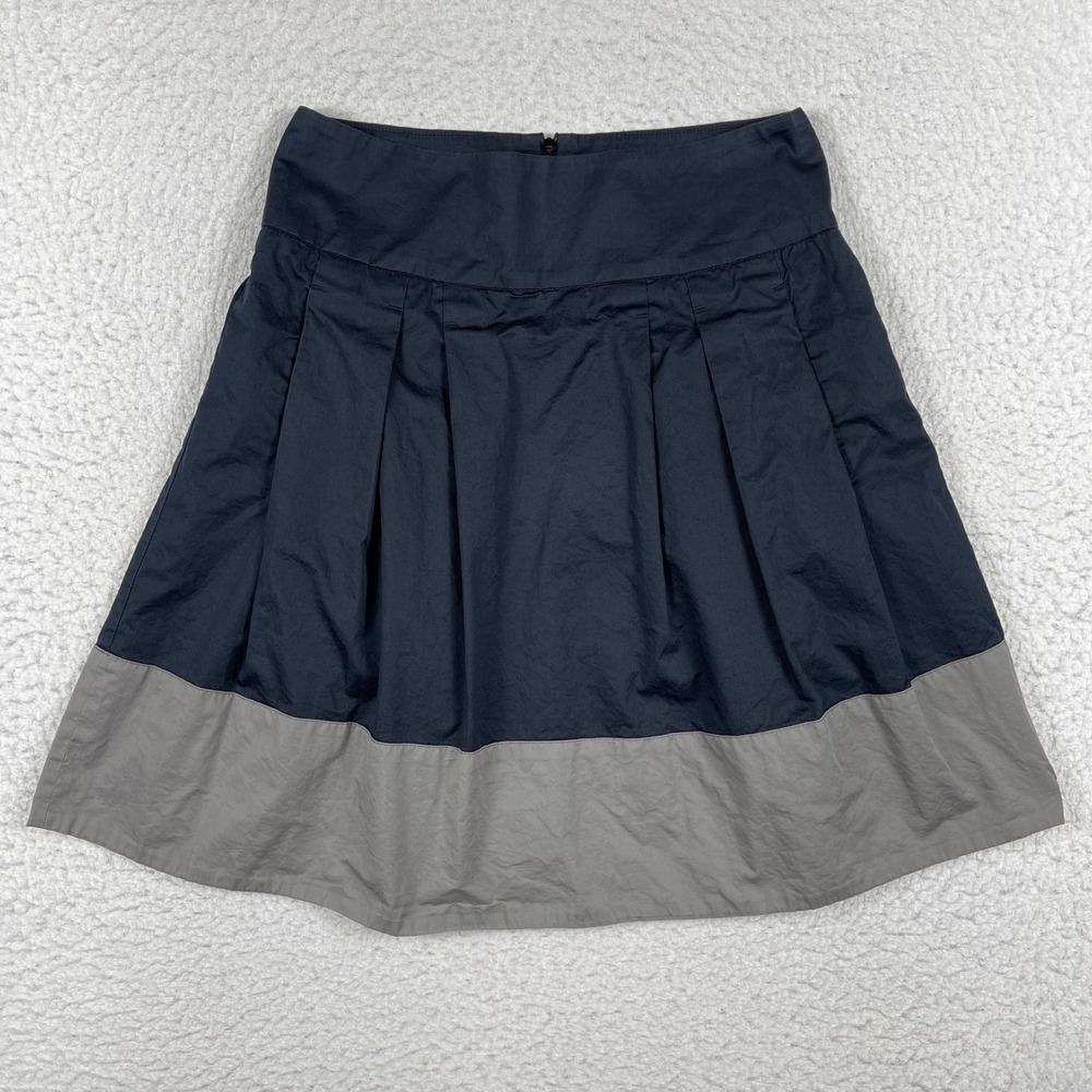 Vince Pleated A-Line Skirt Womens 4 Navy Blue Grey Colorblock Made in USA